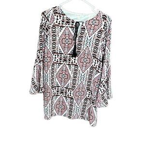 Love Fire Women's Multicolored Bell Sleeves Tie Front Geometric Size XS
